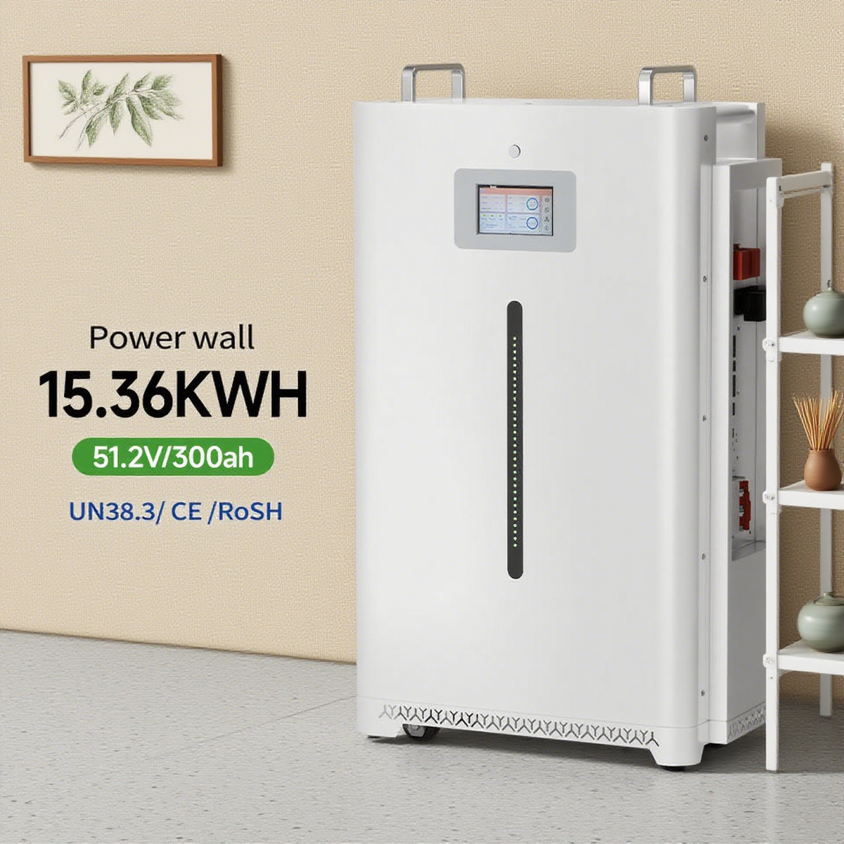 51.2V 320Ah Lithium phosphate walled solar energy storage system, 16kWh, 10-year warranty, 8,000+ cycle, AP surveillance