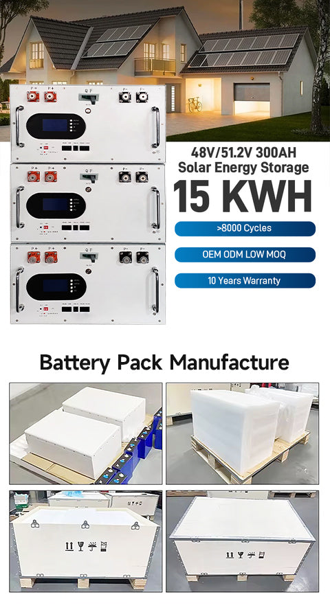 15 kwh solar energy battery 51.2 V 300 Ah, 10-year warranty, 8,000 cycles, AP surveillance, BMS protection