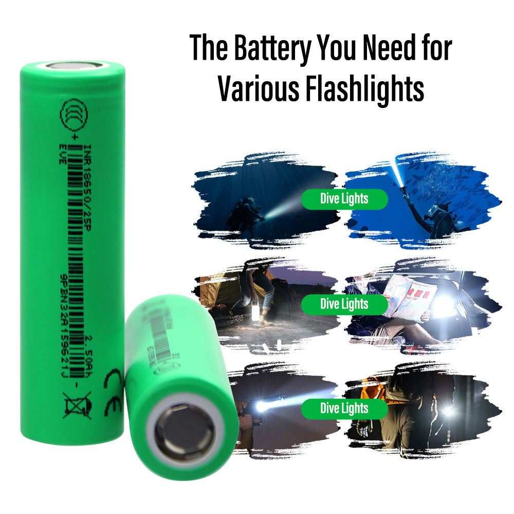 Original EVE 18650 Battery 2500mah 3.6V Li Ion Rechargeable Batteries for Flashlight Remote Control Toy